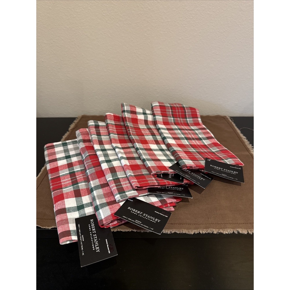 Holiday Plaid Napkins Lot of 6 - 18" Robert Stanley Farmhouse Christmas -‎ NWT